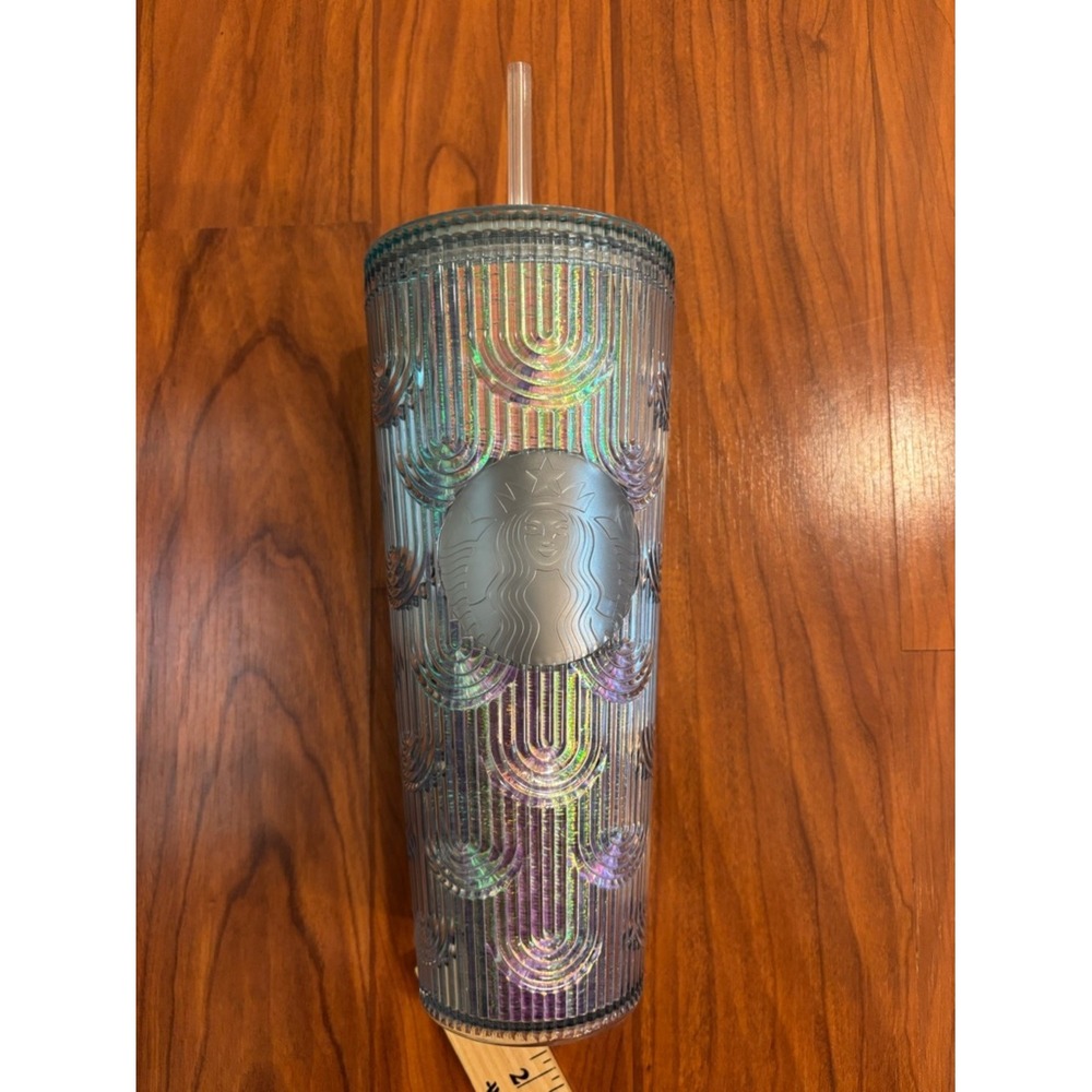 Starbucks Iridescent Blue Geometric Scale Cold Cup Tumbler 24oz Venti with Straw